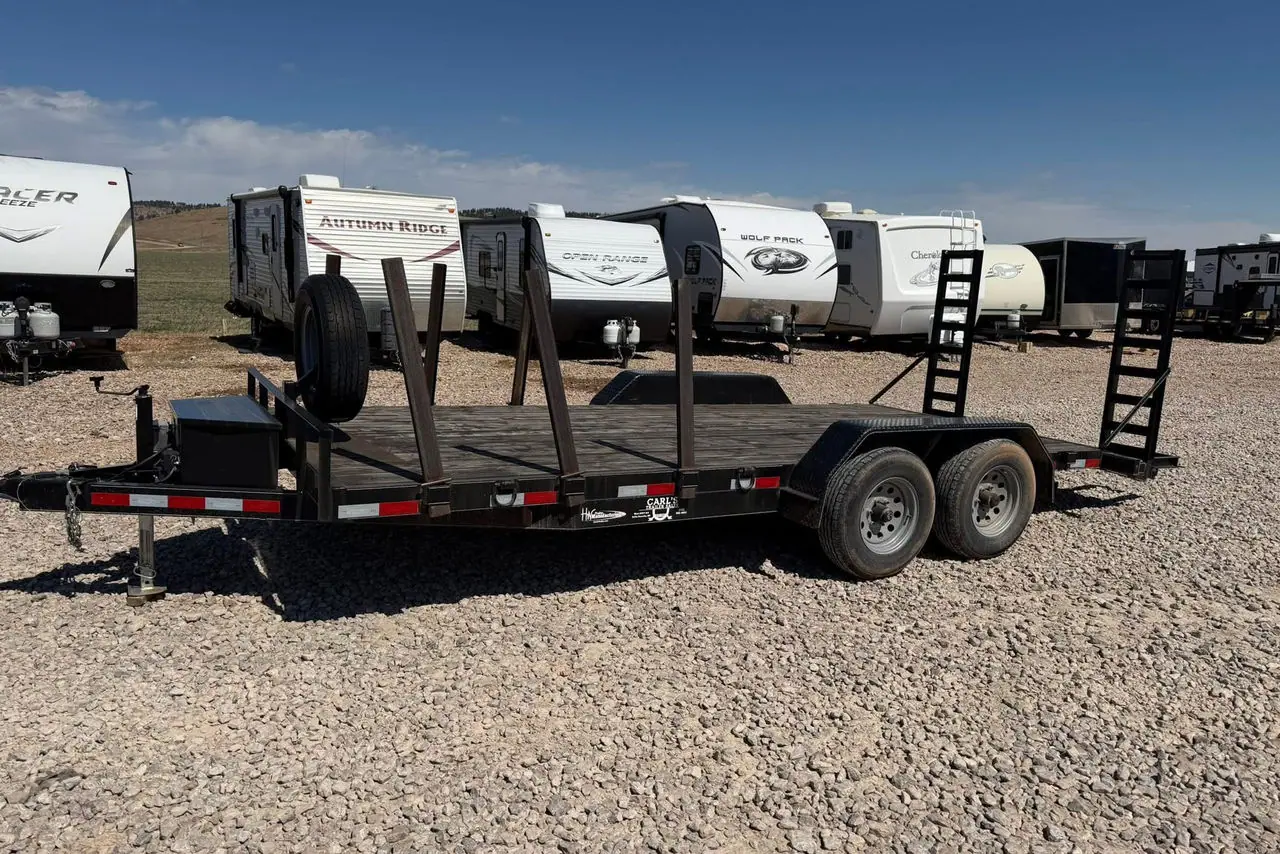 2021 H&W Flatbed 7x18 Flip-down ramps, Side Reinforcements on the lot at Signature Auto Sales.
